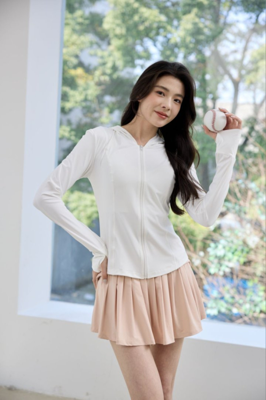 Ženska majica s kapuljačom za zaštitu od sunca, slim fit, Nylon-Spandex miješavina 80–90%, UPF100+, prednji zip