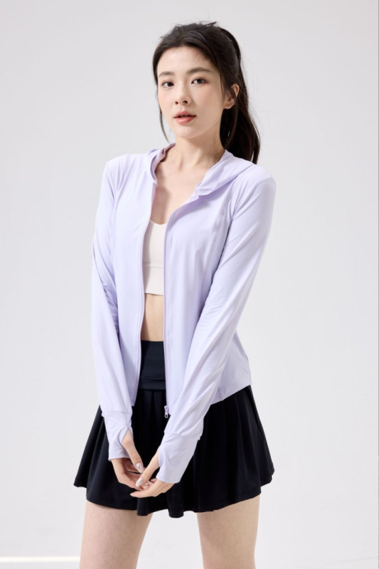Ženska majica s kapuljačom za zaštitu od sunca, slim fit, Nylon-Spandex miješavina 80–90%, UPF100+, prednji zip