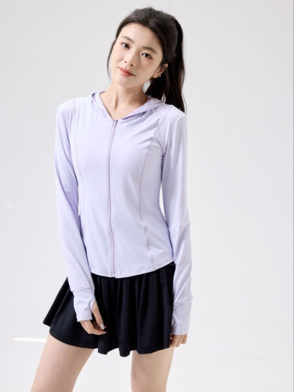 Ženska majica s kapuljačom za zaštitu od sunca, slim fit, Nylon-Spandex miješavina 80–90%, UPF100+, prednji zip