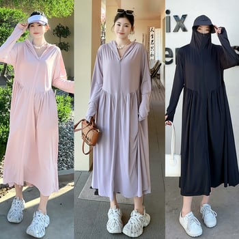 Női UV-védő hosszú kabát Ice Silk anyagból, lélegző, cipzár, hosszú ujjak, UPF50+