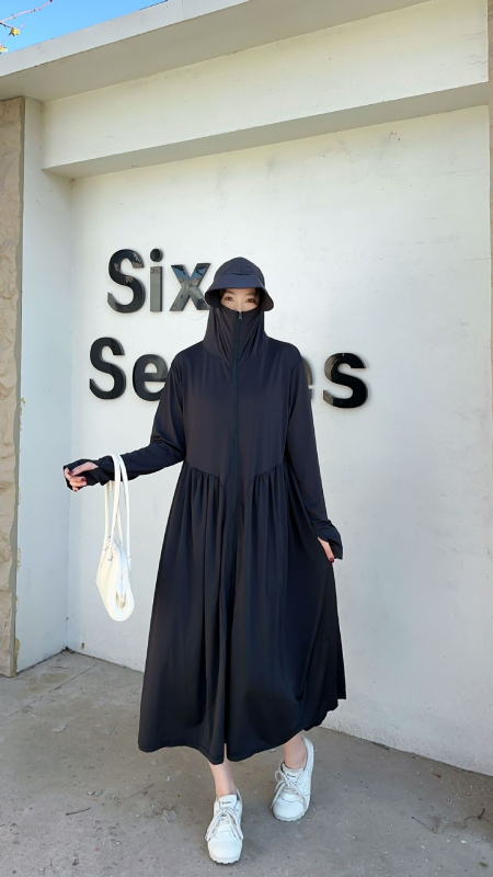 Női UV-védő hosszú kabát Ice Silk anyagból, lélegző, cipzár, hosszú ujjak, UPF50+