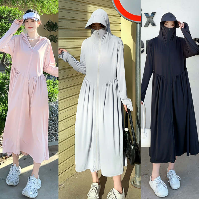 Női UV-védő hosszú kabát Ice Silk anyagból, lélegző, cipzár, hosszú ujjak, UPF50+