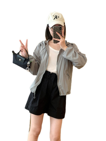 Νάιλον μπουφάν προστασίας από τον ήλιο UPF50+, ελαφρύ, χαλαρού σχήματος, μακριά μανίκια, με φερμουάρ