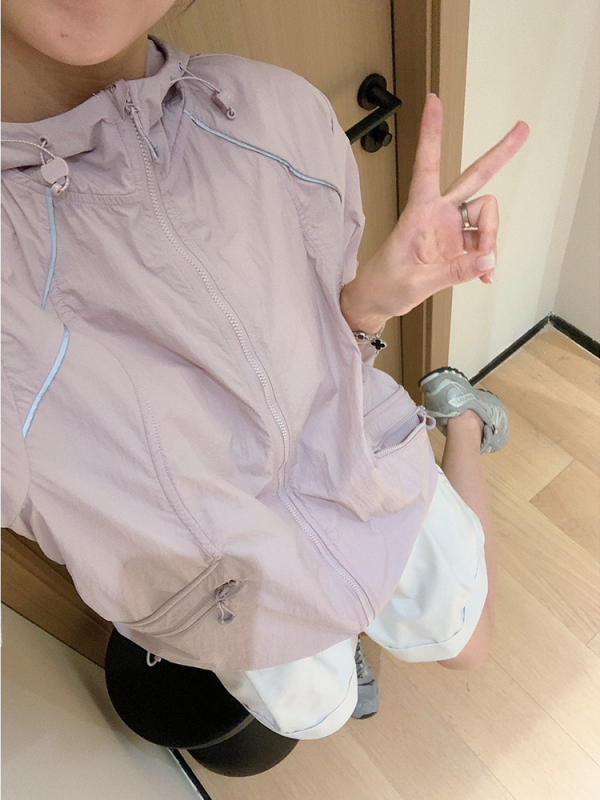 Νάιλον μπουφάν προστασίας από τον ήλιο UPF50+, ελαφρύ, χαλαρού σχήματος, μακριά μανίκια, με φερμουάρ