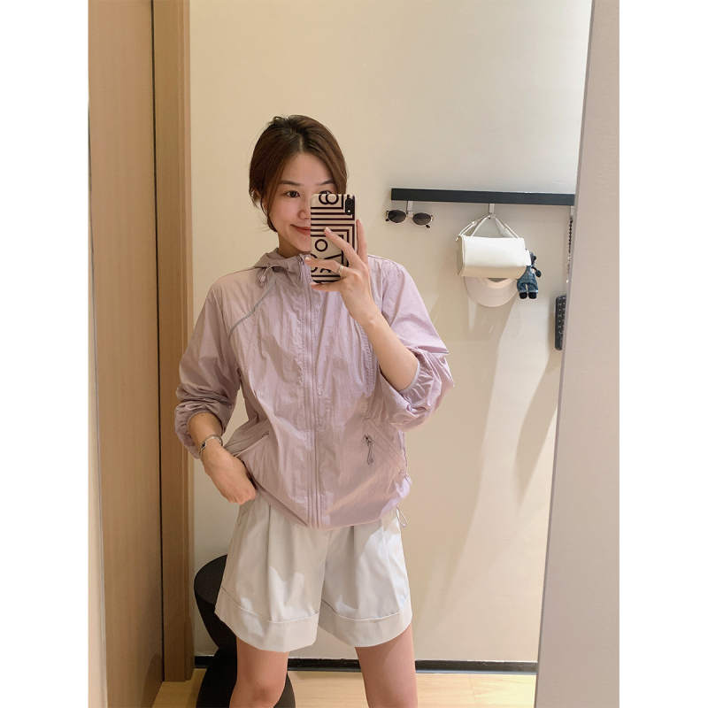 Νάιλον μπουφάν προστασίας από τον ήλιο UPF50+, ελαφρύ, χαλαρού σχήματος, μακριά μανίκια, με φερμουάρ