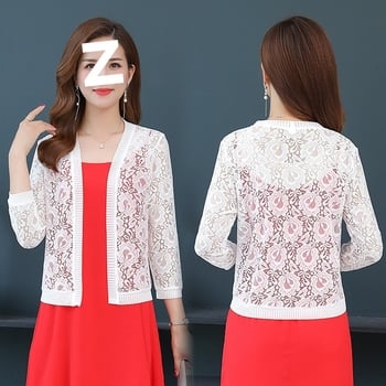 Čipkované krátke ľahké sako s 3/4 letnými rukávmi, bavlna–nylón zmes, jar 2023