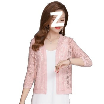 Čipkované krátke ľahké sako s 3/4 letnými rukávmi, bavlna–nylón zmes, jar 2023