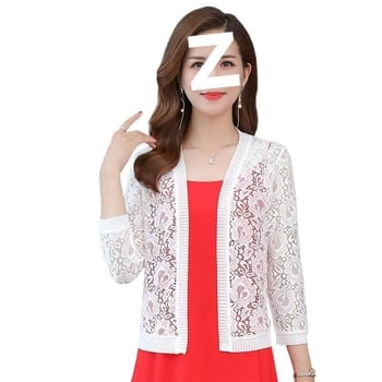 Čipkované krátke ľahké sako s 3/4 letnými rukávmi, bavlna–nylón zmes, jar 2023