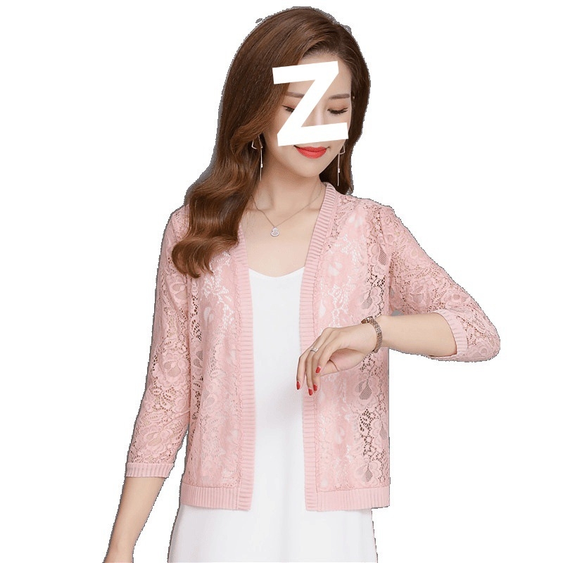 Čipkované krátke ľahké sako s 3/4 letnými rukávmi, bavlna–nylón zmes, jar 2023