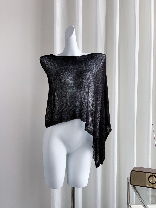 Slim-fit asimetrični Cape Shawl pleteni top, bez rukava, viskozni vlakno, tanak, ležerni stil