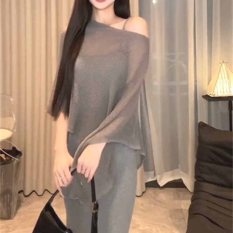 Slim-fit asimetrični Cape Shawl pleteni top, bez rukava, viskozni vlakno, tanak, ležerni stil