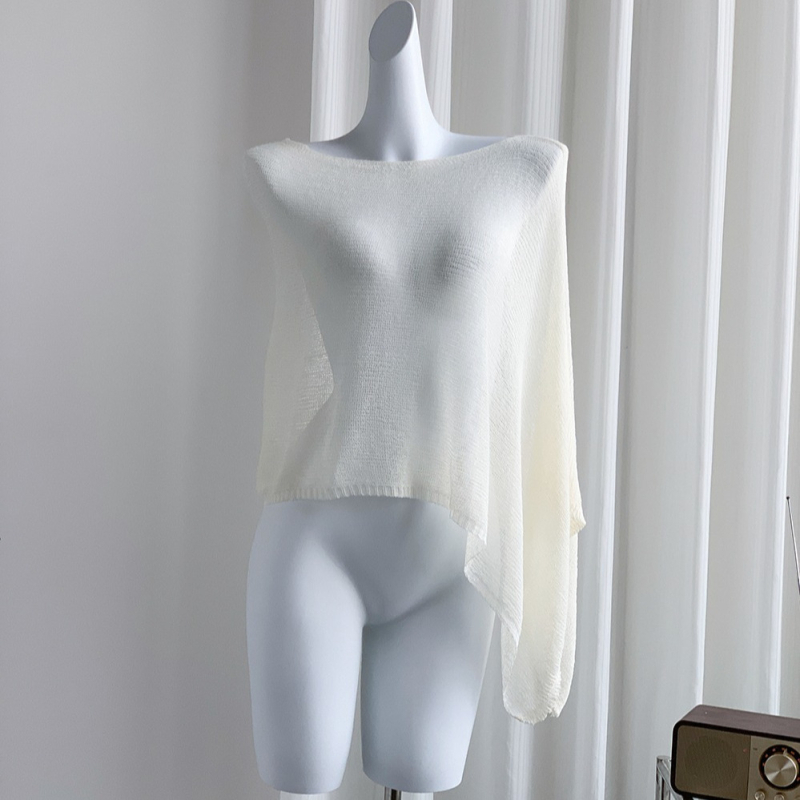 Slim-fit asimetrični Cape Shawl pleteni top, bez rukava, viskozni vlakno, tanak, ležerni stil