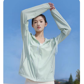 Geacă sport cu glugă pentru femei, protecție UV, uscare rapidă, respirabilă, nailon, rezistent la vânt, pentru alergări în aer liber
