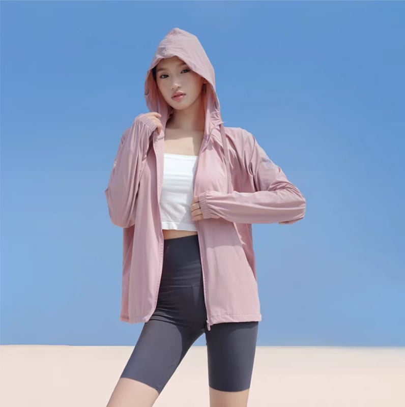 Geacă sport cu glugă pentru femei, protecție UV, uscare rapidă, respirabilă, nailon, rezistent la vânt, pentru alergări în aer liber