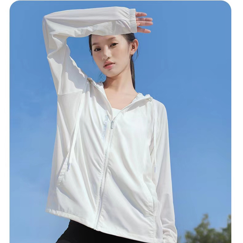 Geacă sport cu glugă pentru femei, protecție UV, uscare rapidă, respirabilă, nailon, rezistent la vânt, pentru alergări în aer liber