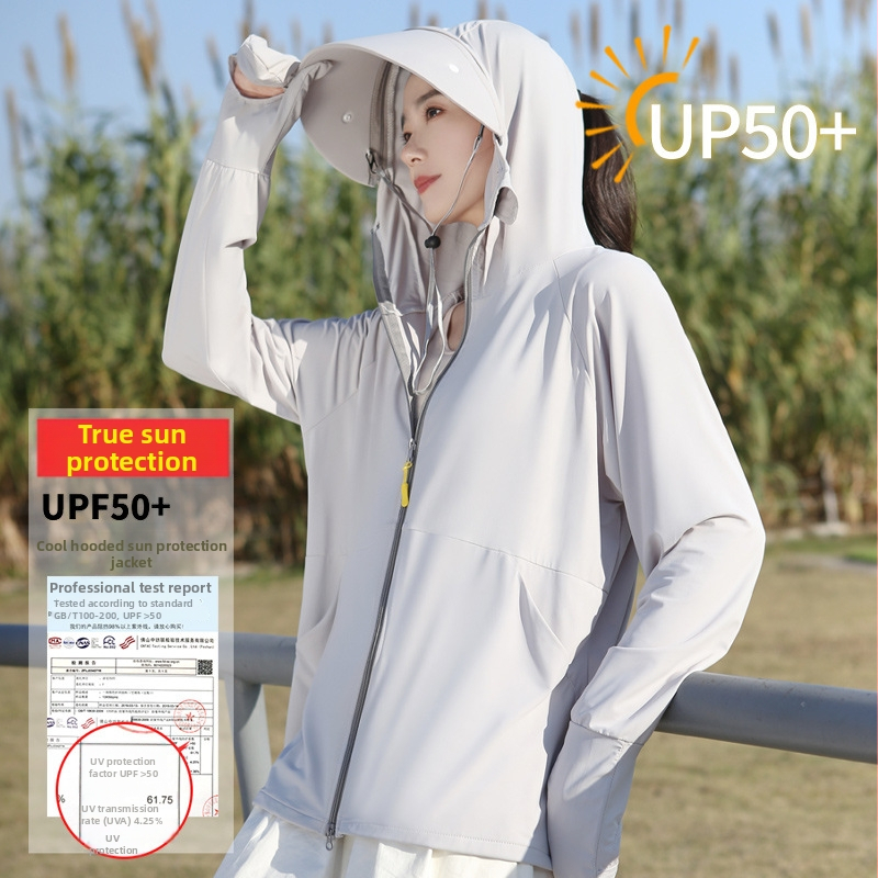 Jachetă pentru femei din nylon, UPF50+ protecție UV, cu glugă, respirabilă, uscare rapidă