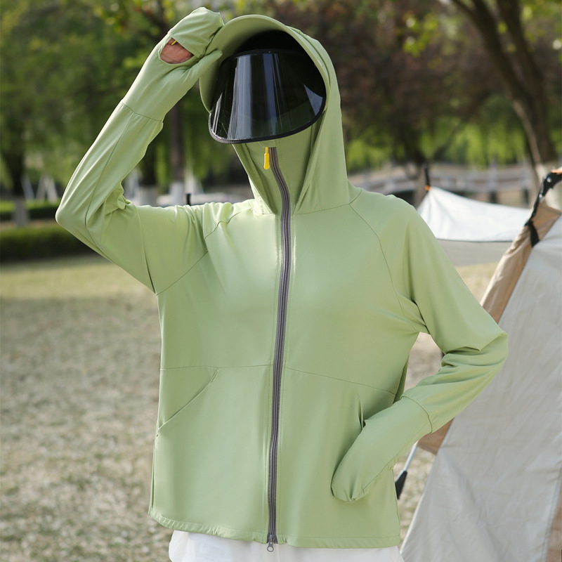 Jachetă pentru femei din nylon, UPF50+ protecție UV, cu glugă, respirabilă, uscare rapidă
