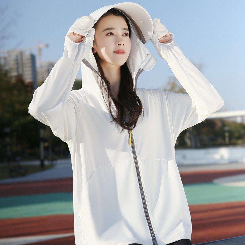 Jachetă pentru femei din nylon, UPF50+ protecție UV, cu glugă, respirabilă, uscare rapidă