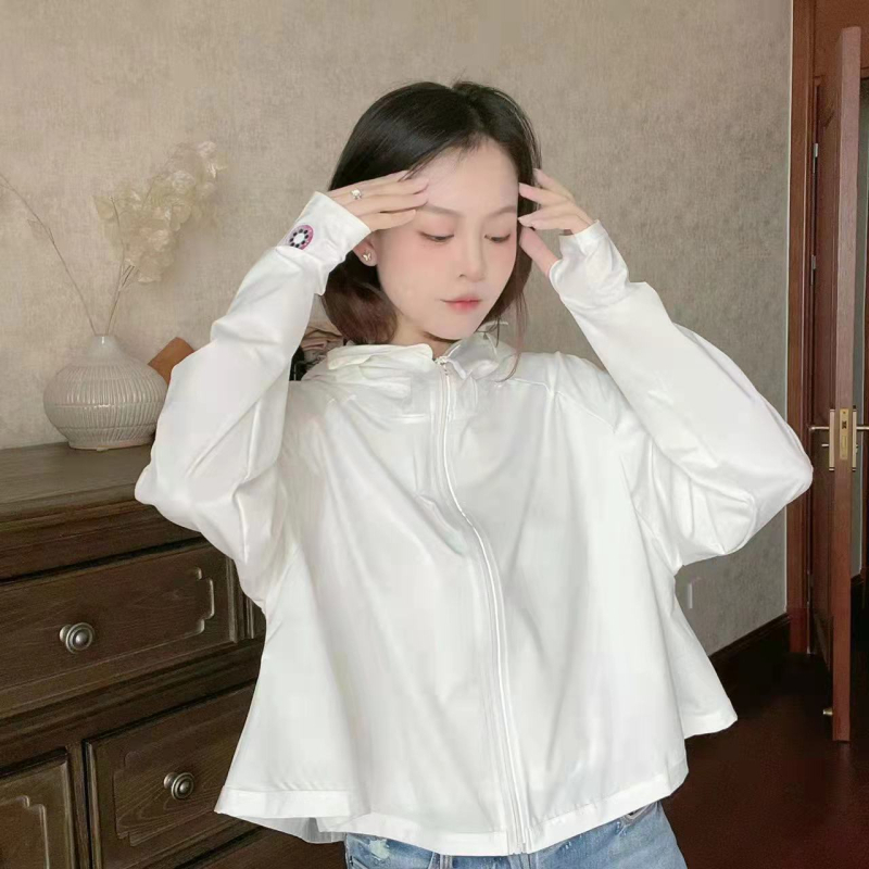 Bluză de protecție solară din Ice Silk UPF50+ pentru femei, lungime scurtă, fermoar frontal, mâneci raglan, respirabilă