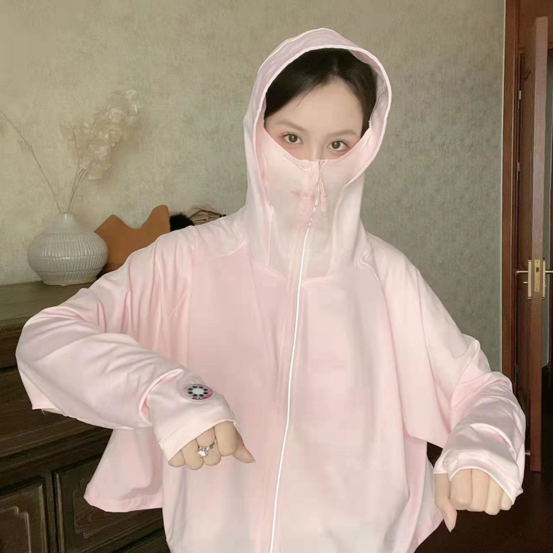 Bluză de protecție solară din Ice Silk UPF50+ pentru femei, lungime scurtă, fermoar frontal, mâneci raglan, respirabilă