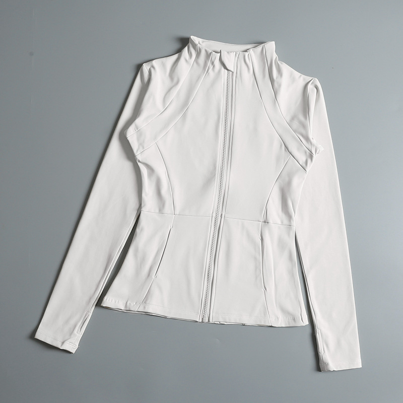 Sportska jakna sa zipom, uski kroj, visok pojas, Ice Silk poliesterska smjesa s elastanom, dugi rukavi, jednobojni uzorak