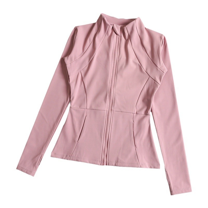 Sportska jakna sa zipom, uski kroj, visok pojas, Ice Silk poliesterska smjesa s elastanom, dugi rukavi, jednobojni uzorak