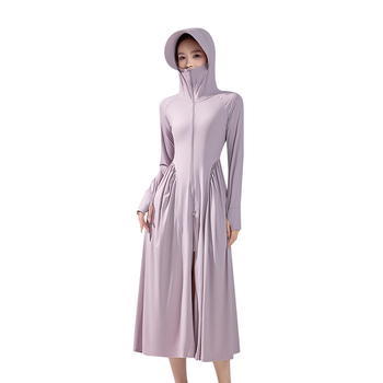 Rochie de protecție solară pentru femei, mâneci lungi, țesătură subțire nylon-spandex, UPF50+, vară 2025