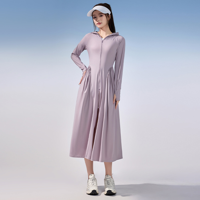 Rochie de protecție solară pentru femei, mâneci lungi, țesătură subțire nylon-spandex, UPF50+, vară 2025