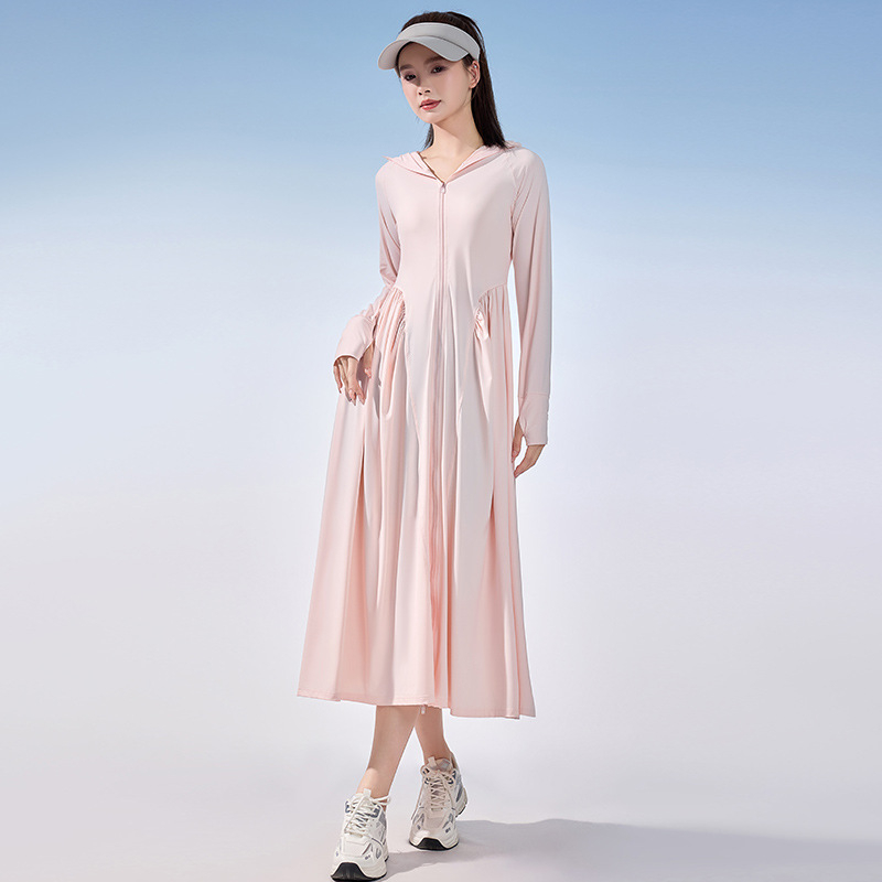 Rochie de protecție solară pentru femei, mâneci lungi, țesătură subțire nylon-spandex, UPF50+, vară 2025