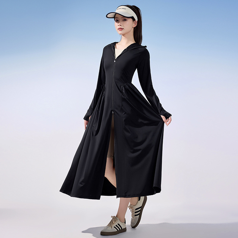 Rochie de protecție solară pentru femei, mâneci lungi, țesătură subțire nylon-spandex, UPF50+, vară 2025