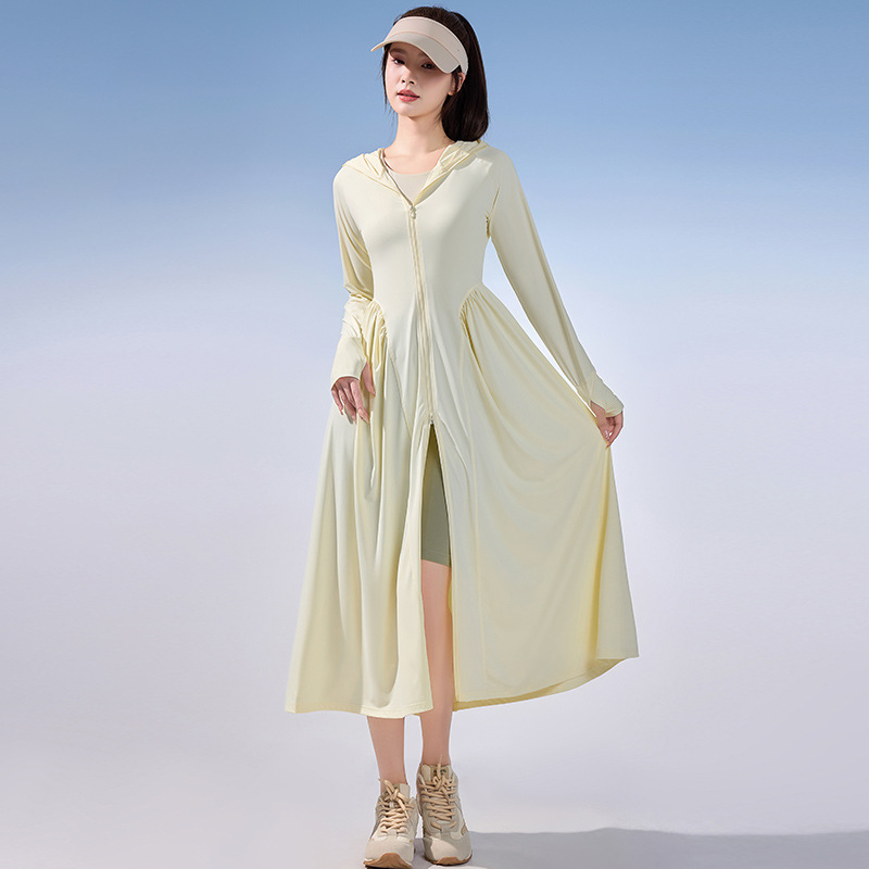 Rochie de protecție solară pentru femei, mâneci lungi, țesătură subțire nylon-spandex, UPF50+, vară 2025