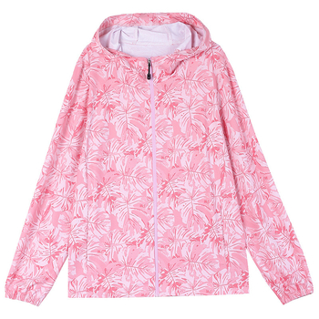 Geacă ușoară cu glugă pentru protecție solară, imprimeu floral, poliester, UPF50+, fermoar