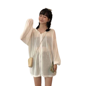 Cardigan de protecție solară pentru femei, croială lejeră cu glugă, uni, poliester respirabil, mâneci lungi, țesătură subțire, Vara 2024