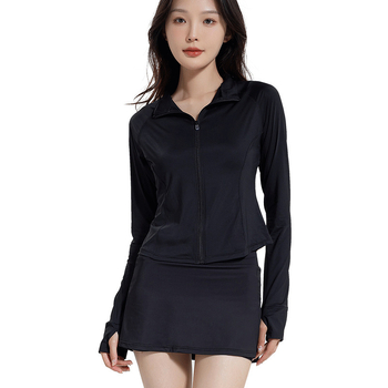 Bluză subțire de protecție solară pentru femei, croială slim, material nylon-spandex, UPF50+, mâneci raglan lungi cu fermoar, lungime 40–50 cm, vară 2024