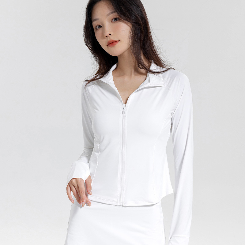 Bluză subțire de protecție solară pentru femei, croială slim, material nylon-spandex, UPF50+, mâneci raglan lungi cu fermoar, lungime 40–50 cm, vară 2024