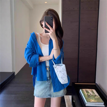 Cămașă din in și bumbac, croială lejeră, mâneci lungi, lungime 50–65 cm, protecție solară UPF40+