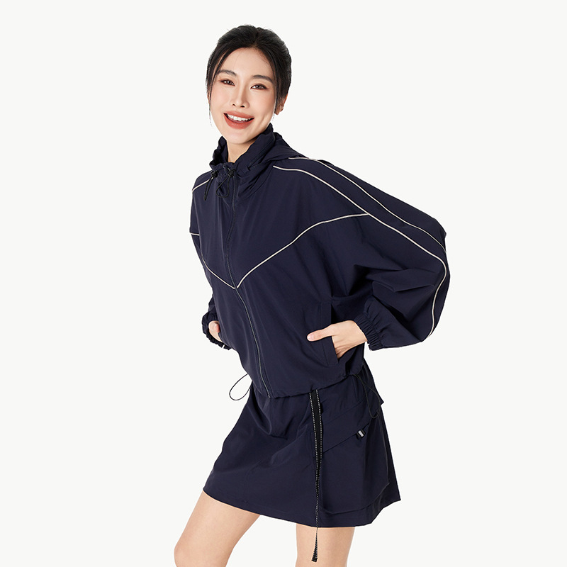 Jachetă de protecție solară pentru femei UPF200+, respirabilă, cu glugă, fermoar reflectorizant, guler înălțat