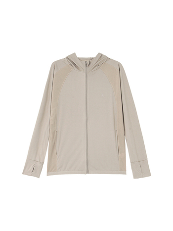 Tricou cu protecție solară și glugă - UPF50+, ușor și respirabil, model color block, fermoar frontal, poliester-spandex