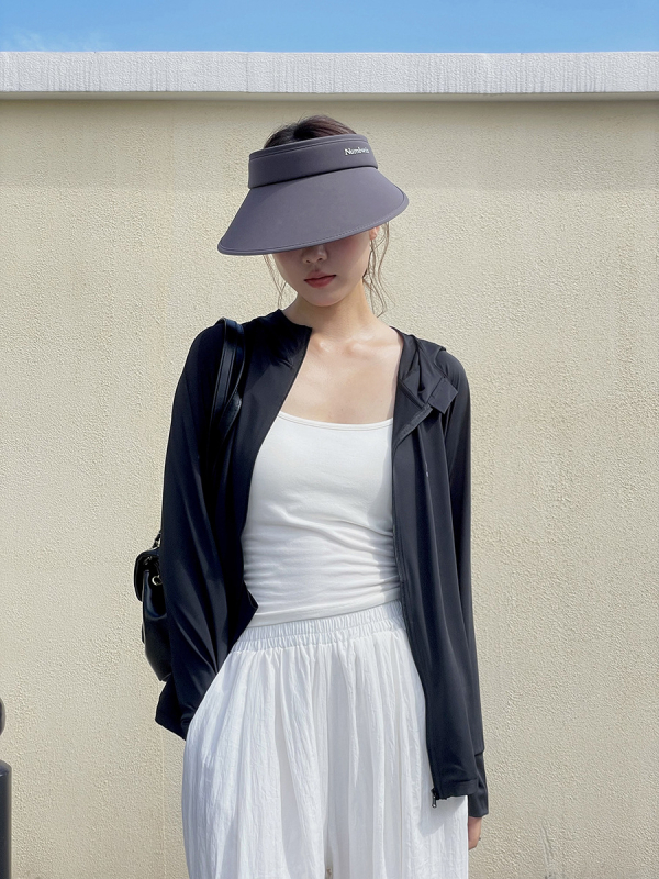 Tricou cu protecție solară și glugă - UPF50+, ușor și respirabil, model color block, fermoar frontal, poliester-spandex