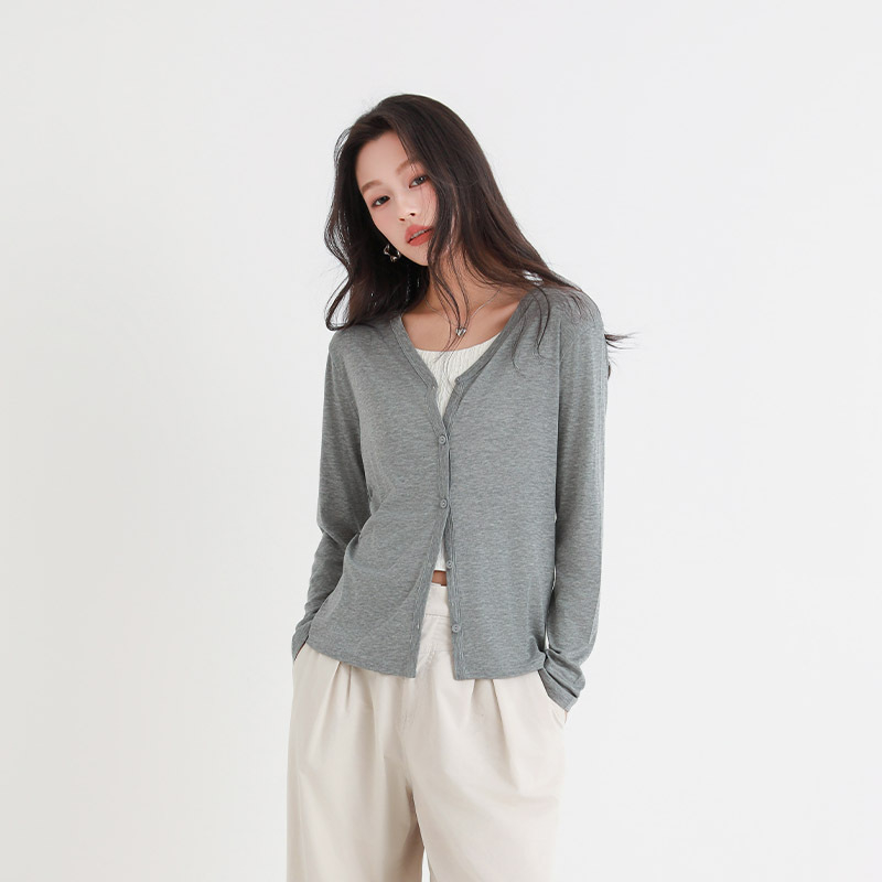 Cardigan deschis din Tencel, protecție UPF50+ împotriva radiațiilor solare, mâneci lungi, decolteu în V, material ultra-subțire