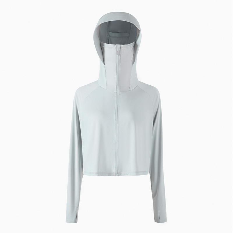 Îmbrăcăminte de protecție solară pentru femei, croială lejeră scurtă, Ice-Silk amestec poliester-spandex, UPF50+, mâneci lungi