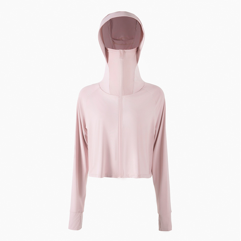 Îmbrăcăminte de protecție solară pentru femei, croială lejeră scurtă, Ice-Silk amestec poliester-spandex, UPF50+, mâneci lungi