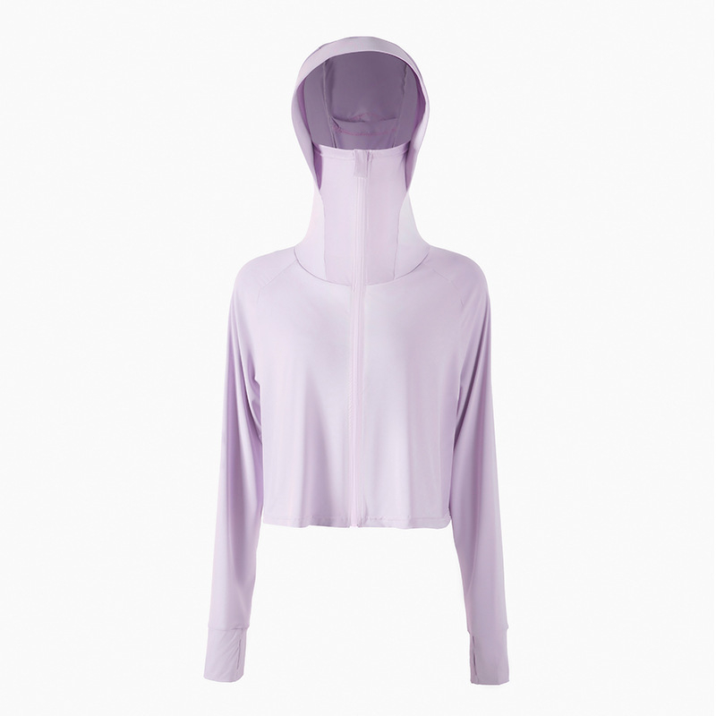 Îmbrăcăminte de protecție solară pentru femei, croială lejeră scurtă, Ice-Silk amestec poliester-spandex, UPF50+, mâneci lungi