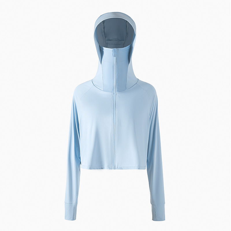 Îmbrăcăminte de protecție solară pentru femei, croială lejeră scurtă, Ice-Silk amestec poliester-spandex, UPF50+, mâneci lungi