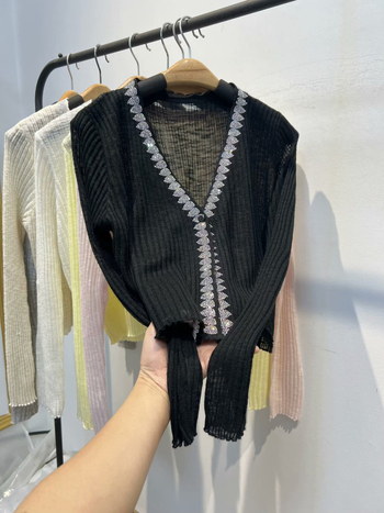 Top cardigan din fibre de bambus, croială Slim, lungime scurtă, mâneci lungi, UPF50+ protecție solară, nasture unic, Wan Lizi, Vara 2024