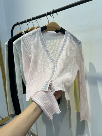 Top cardigan din fibre de bambus, croială Slim, lungime scurtă, mâneci lungi, UPF50+ protecție solară, nasture unic, Wan Lizi, Vara 2024