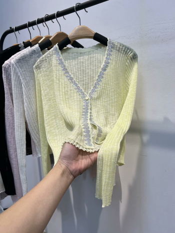 Top cardigan din fibre de bambus, croială Slim, lungime scurtă, mâneci lungi, UPF50+ protecție solară, nasture unic, Wan Lizi, Vara 2024