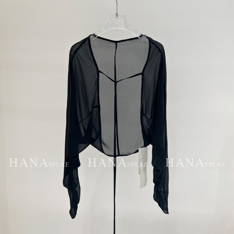 Cardigan șal ușor din plasă, lungime scurtă, mâneci lungi, UPF30+, toamna 2025