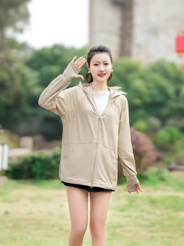 Îmbrăcăminte UV pentru femei, croială lejeră, mâneci lungi, fermoar, UPF50+