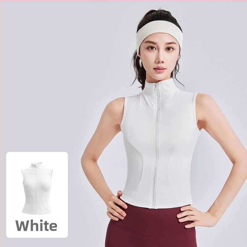 Sievietēm bez piedurknēm sporta jaka ar augstu apkakli, elpojoša, slaids siluets, poliestera-spandeksa maisījums